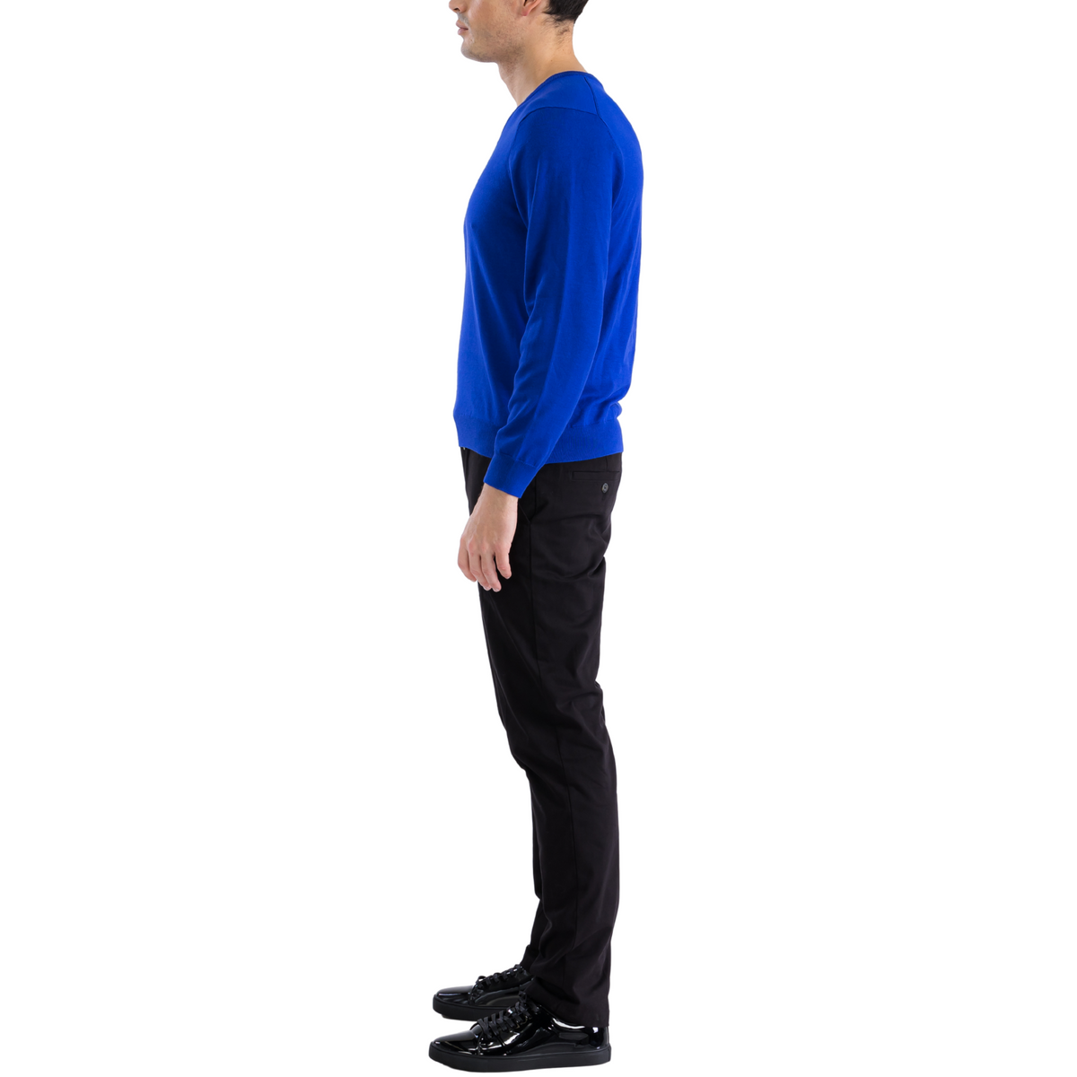 Sam Jacobi Mens Pullover Indigo Knitted Sweater V-neck Stylish Knitwear Long Sleeve Casual Slim Fit