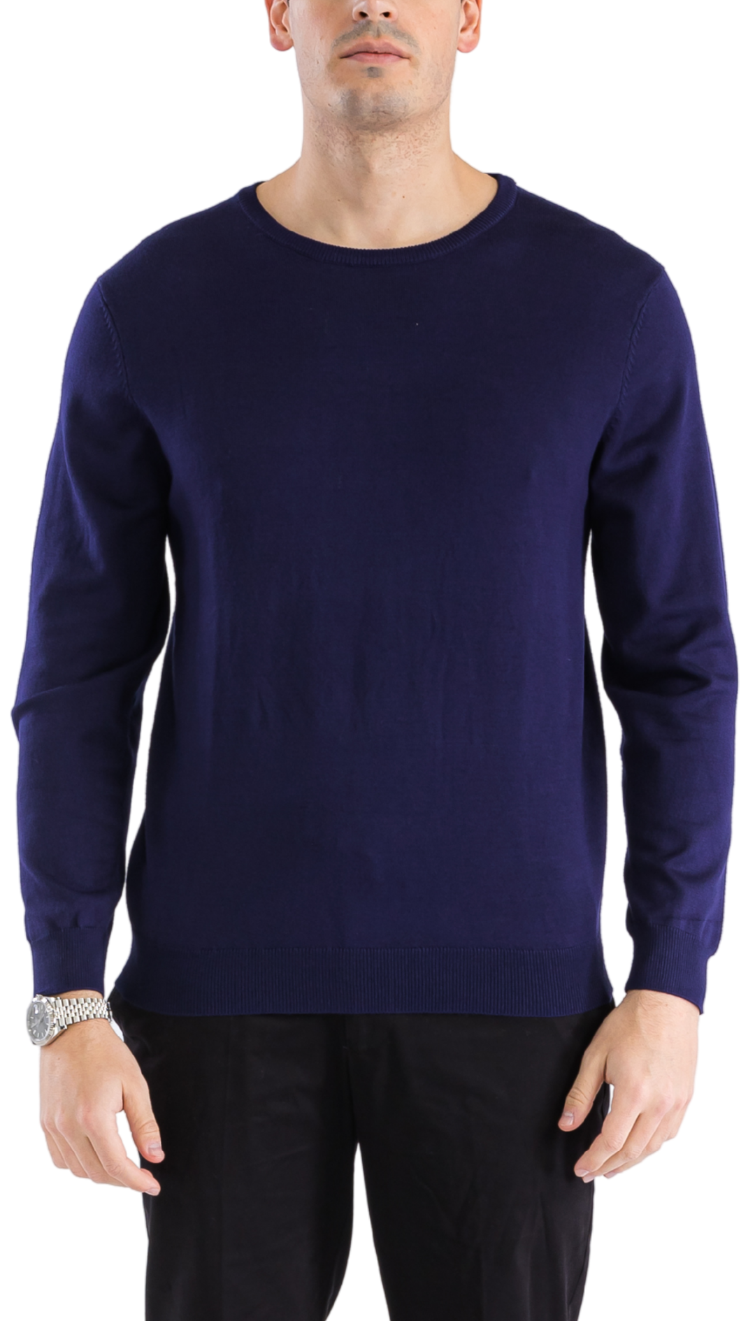 Sam Jacobi Men's Pullover Navy Knitted Sweater Crewneck Stylish Knitwear Long Sleeve Casual Slim Fit