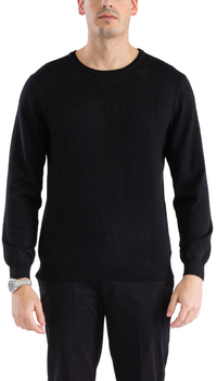 Sam Jacobi Men's Pullover Black Knitted Sweater Crewneck Stylish Knitwear Long Sleeve Casual Slim Fit
