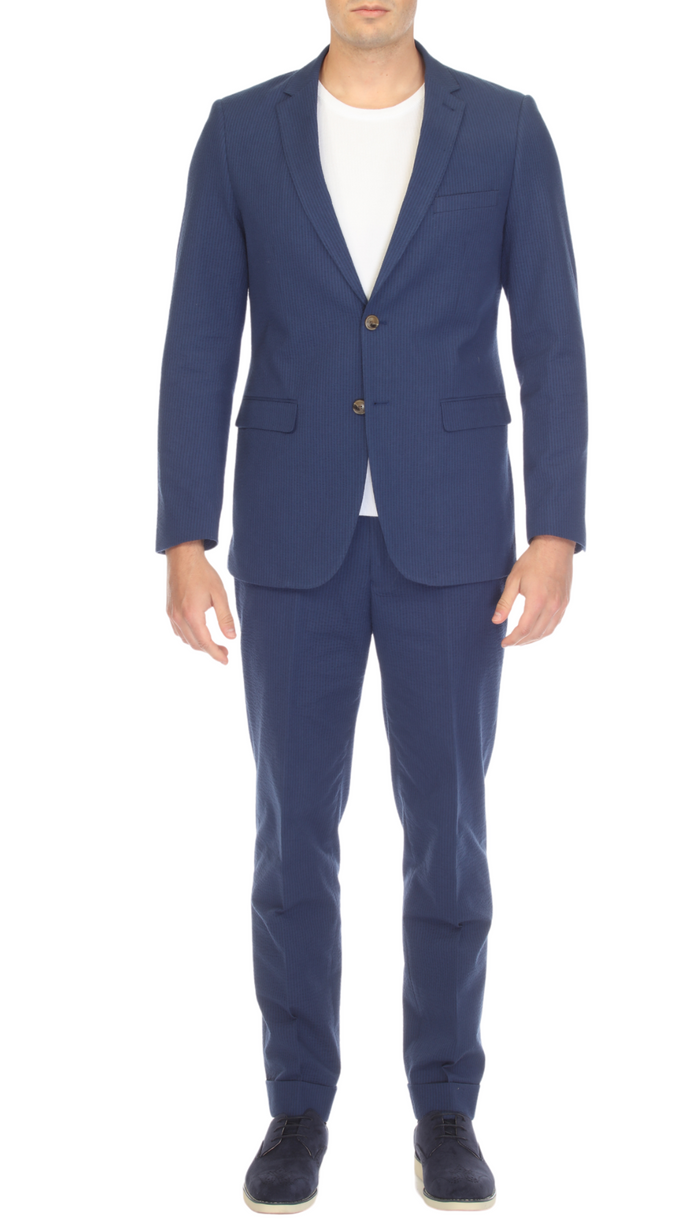Men's Slim Fit Two Button Navy Seersucker Suit