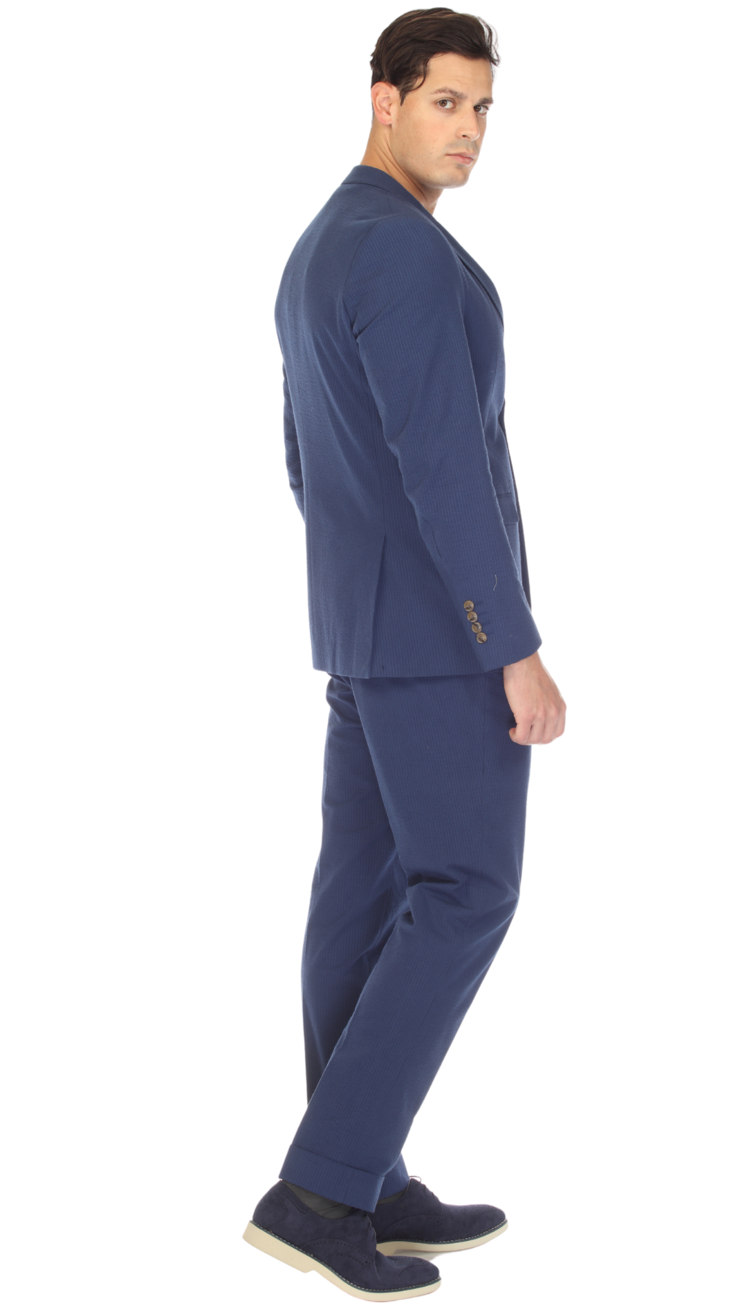 Men's Slim Fit Two Button Navy Seersucker Suit