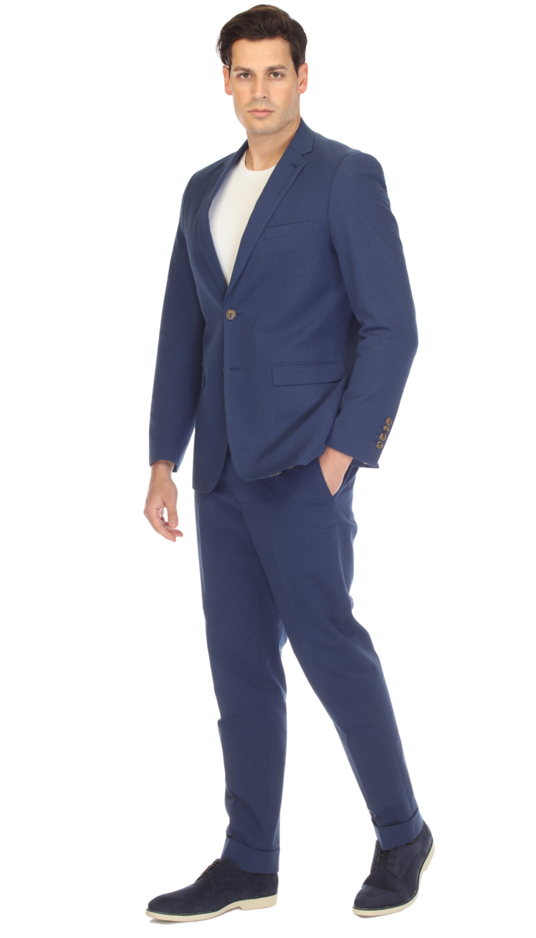 Men's Slim Fit Two Button Navy Seersucker Suit