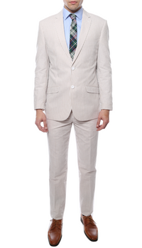 Men's Slim Fit Two Button Tan Seersucker Suit