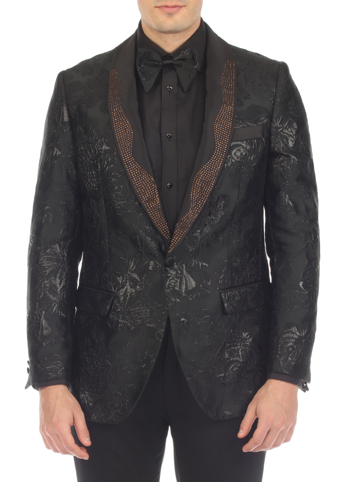 Men's Midnight Black Shawl Collar Tuxedo 1 Button 2 Vent Slim Fit Blazer