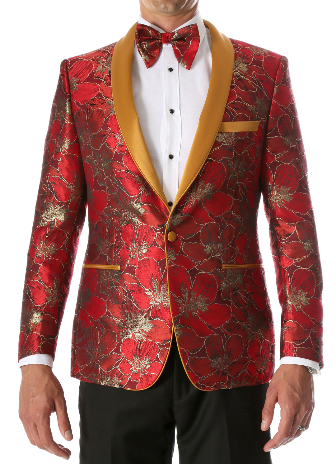 Men's Hugo Red Floral Modern Fit Shawl Collar Tuxedo Blazer