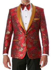 Men's Hugo Red Floral Modern Fit Shawl Collar Tuxedo Blazer