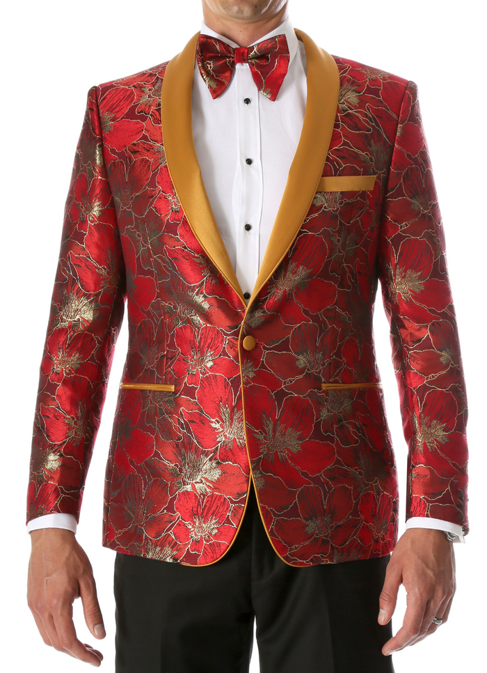 Men's Hugo Red Floral Modern Fit Shawl Collar Tuxedo Blazer