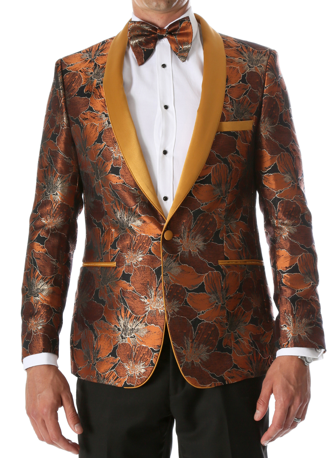 Men's Hugo Rust Floral Modern Fit Shawl Collar Tuxedo Blazer