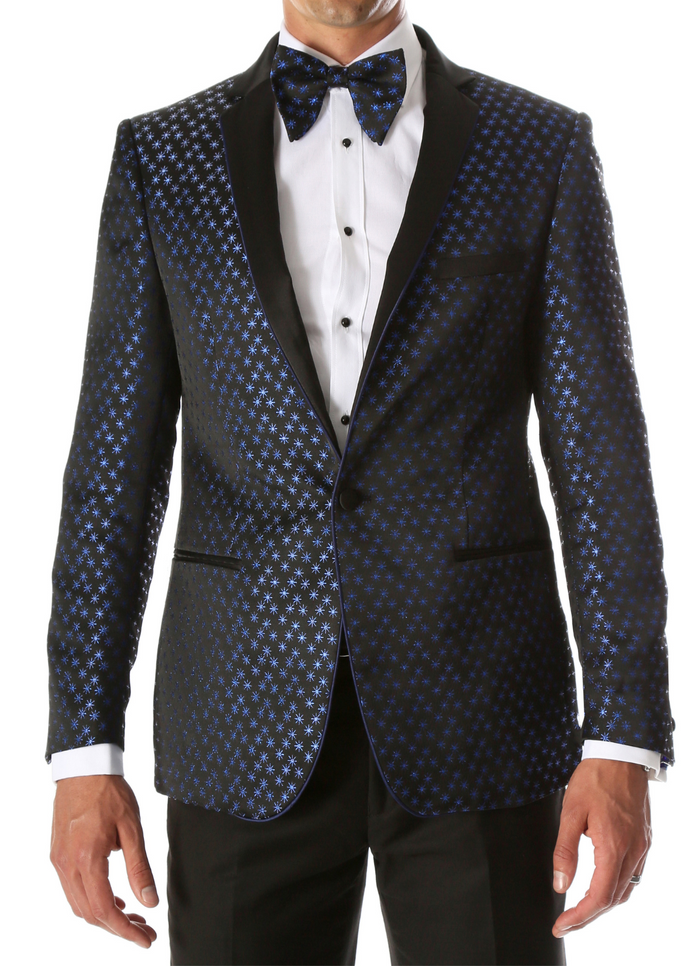 Men's Pronto Blue Star Modern Fit Notch Lapel Tuxedo Blazer