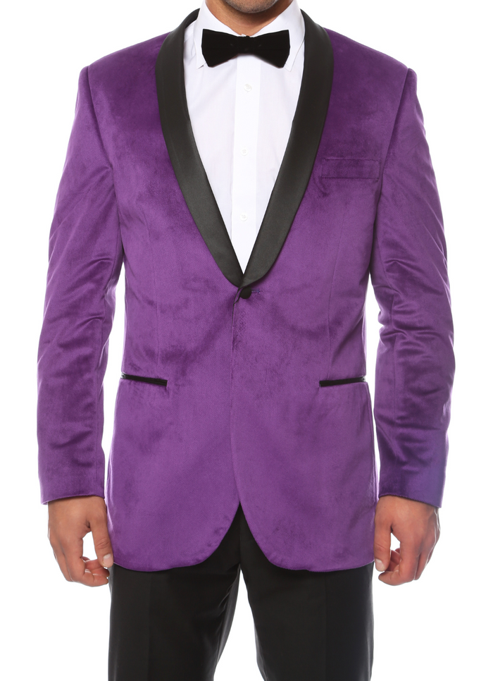 Enzo Purple Slim Fit Velvet Shawl Tuxedo Blazer