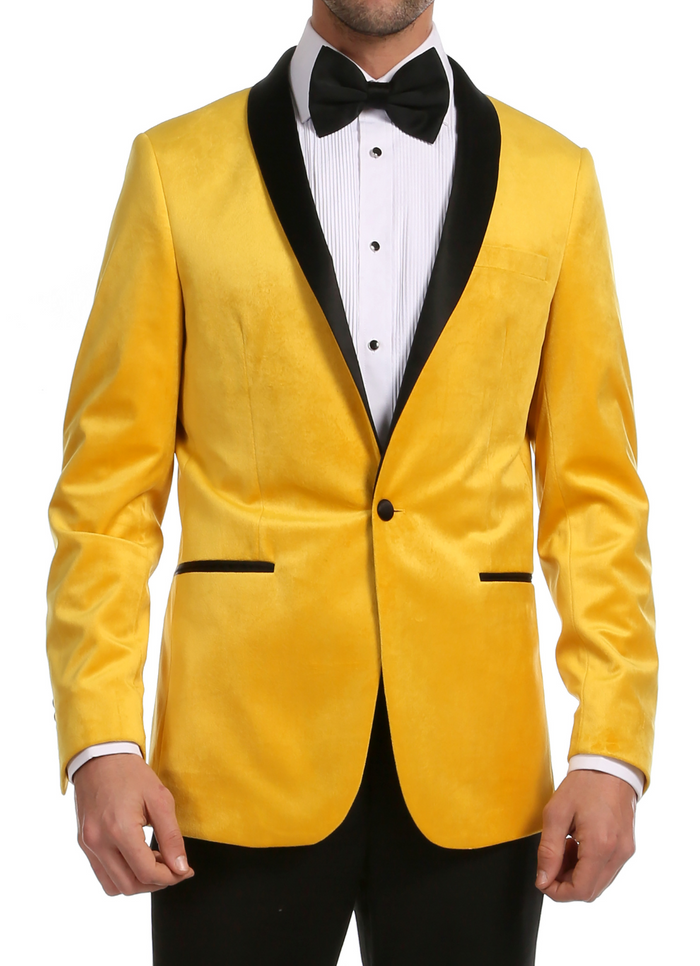 Enzo Gold Slim Fit Velvet Shawl Tuxedo Blazer for Men