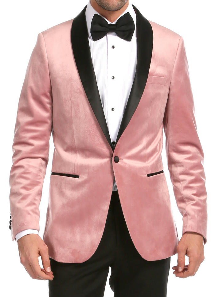 Enzo Pink Slim Fit Velvet Shawl Tuxedo Blazer