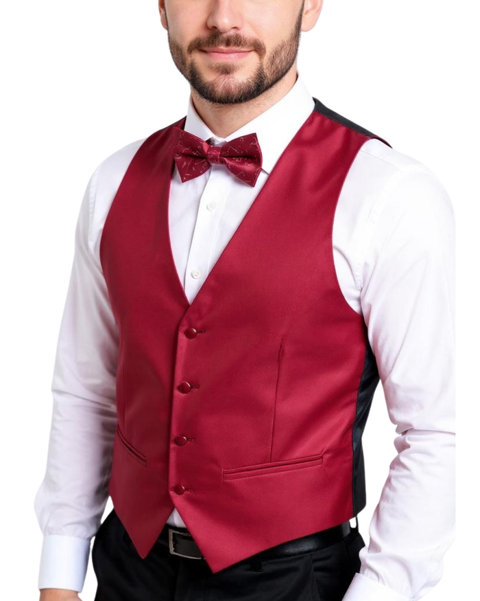Ferrecci Mens PV450 - Burgundy with Black Back Adjustable Textured Vest Set
