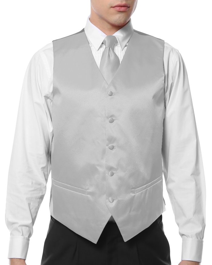 Ferrecci Mens PV600 - Silver with Black Back Adjustable Vest Set
