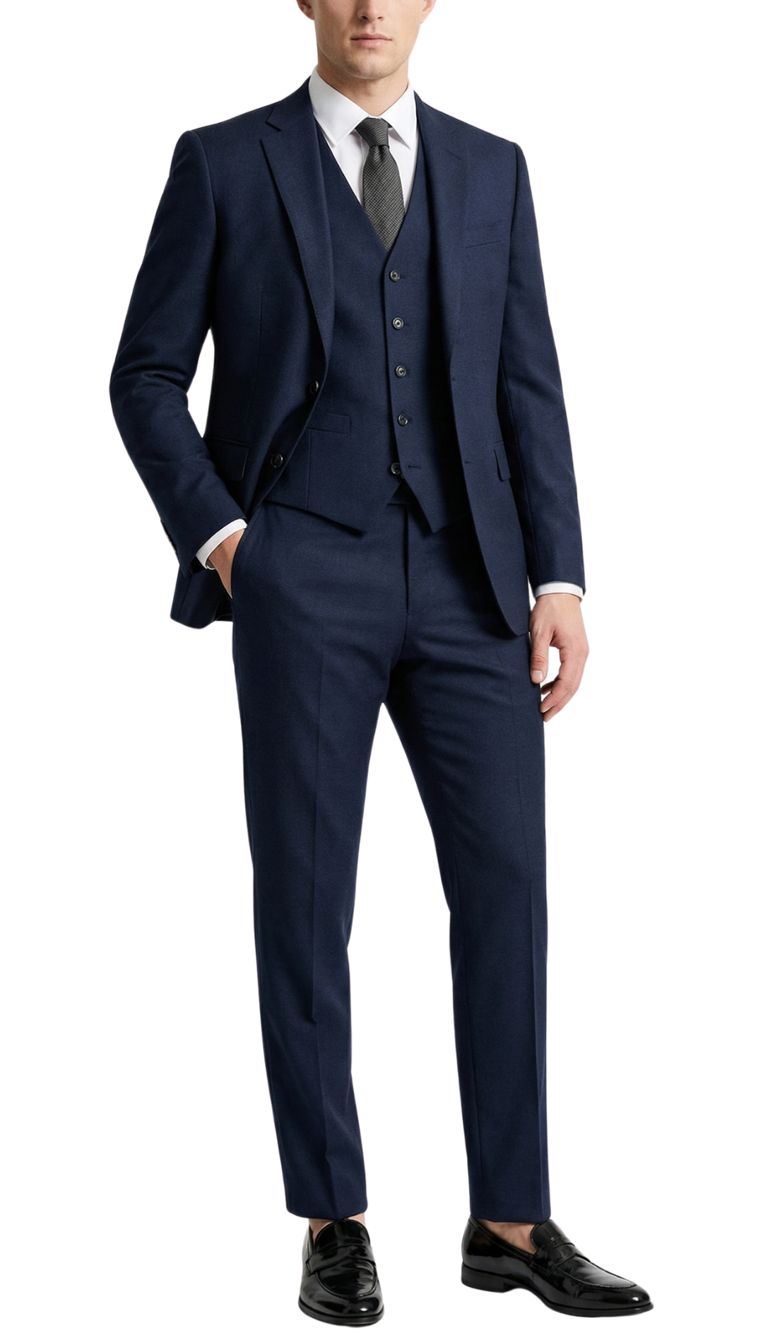 JAX Men's Navy Blue 3-Piece Slim Fit Suit – 2-Button Notch Lapel