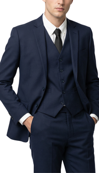 JAX Men's Navy Blue 3-Piece Slim Fit Suit – 2-Button Notch Lapel