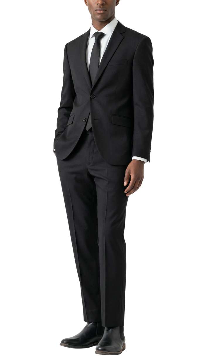 JAX MENS BLACK 2 BUTTON NOTCH LAPEL PICK STITCHING 3 PC SLIM FIT SUIT