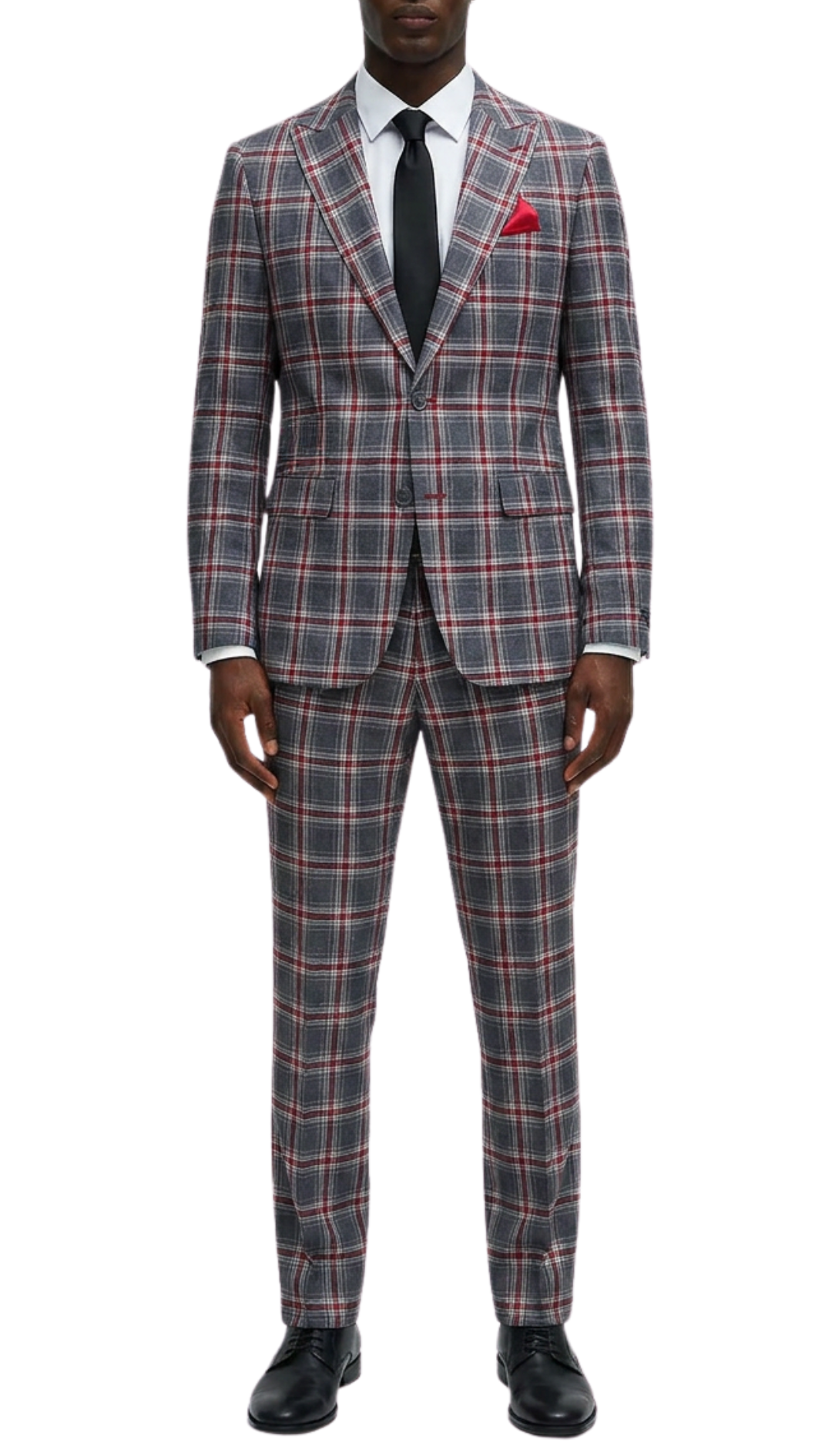 The Kingston Mens Grey/Red Checker Slim Fit 3 Piece Suit