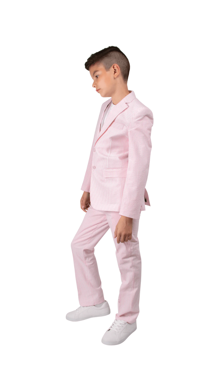 Ferrecci Boys Seersucker 2pc Suit Set Pink - Left