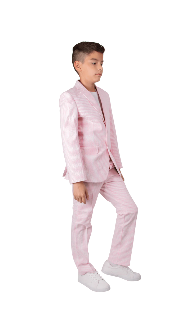 Ferrecci Boys Seersucker 2pc Suit Set Pink - Right Side