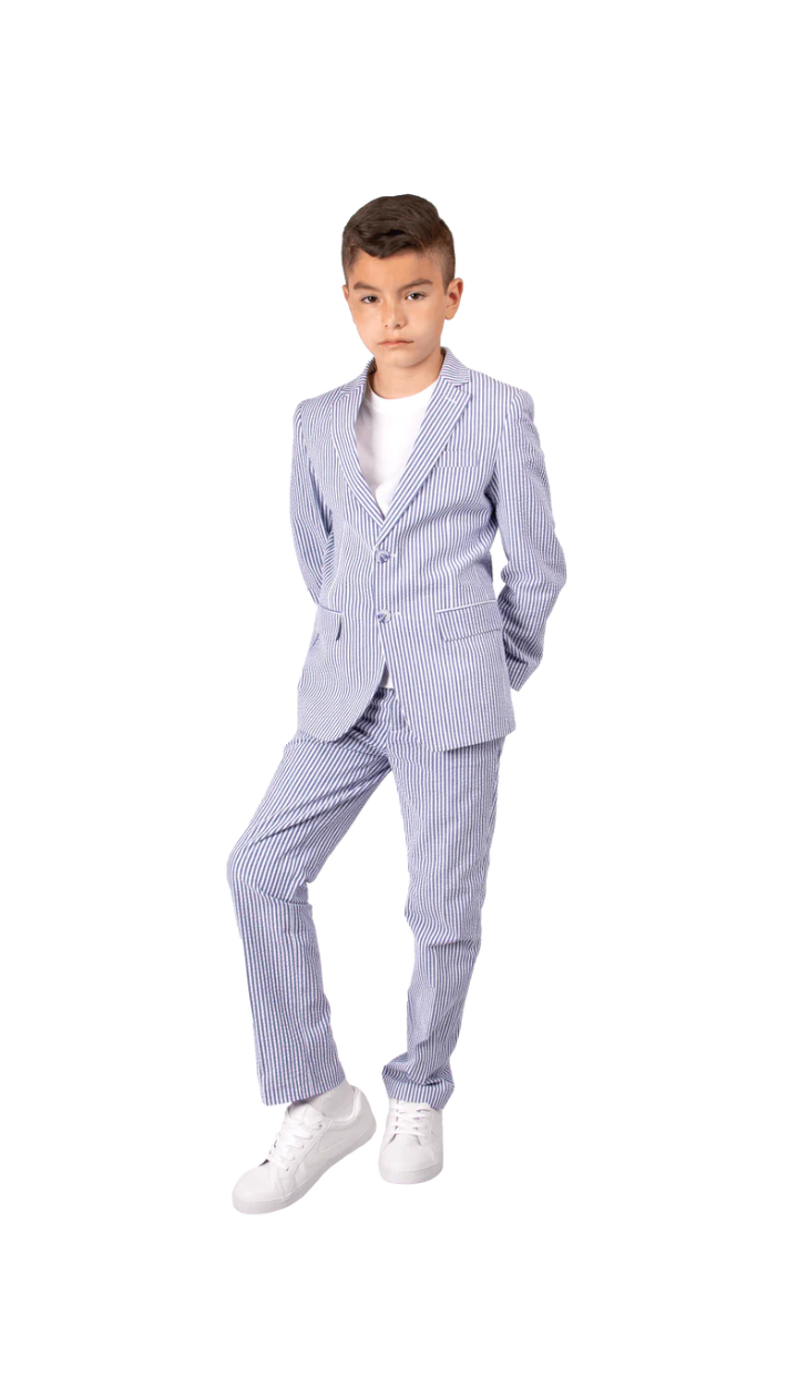 Ferrecci Boys Seersucker 2pc Suit Set Blue - Front 2