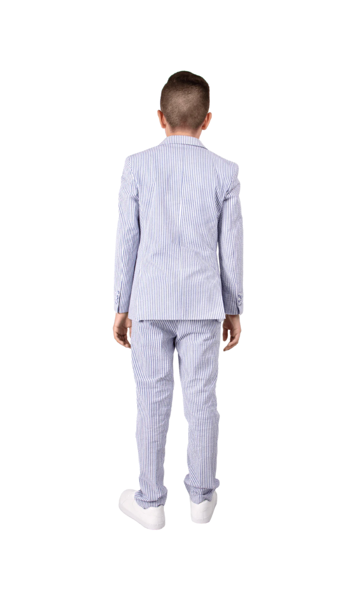 Ferrecci Boys Seersucker 2pc Suit Set Blue - Back