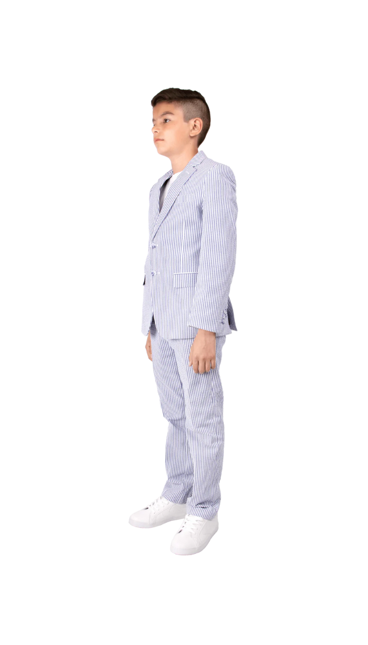 Ferrecci Boys Seersucker 2pc Suit Set Blue - Left
