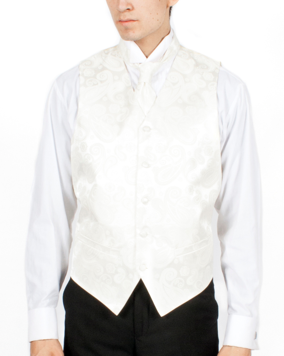 Ferrecci Mens PV350 - White Paisley with White Back Adjustable Vest Set