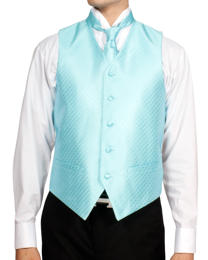 Ferrecci Mens PV300 - Pale Turquoise with Black Back Adjustable Diamond Vest Set