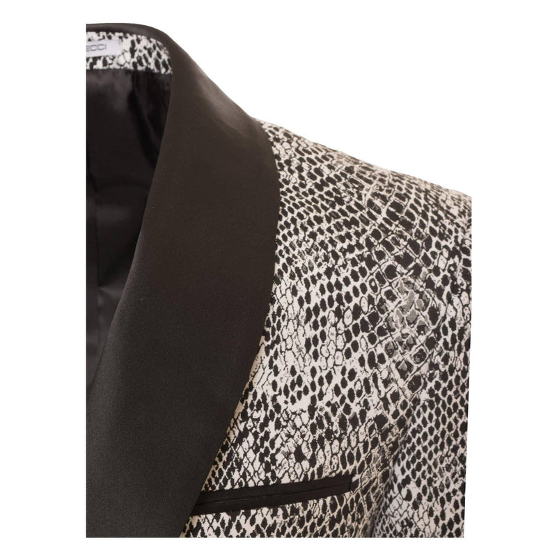 Ash Black and White Snake Skin Tuxedo Blazer - Ferrecci USA 