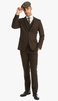 Bradford Cognac Slim Fit 3 Piece Tweed Suit - Ferrecci USA 