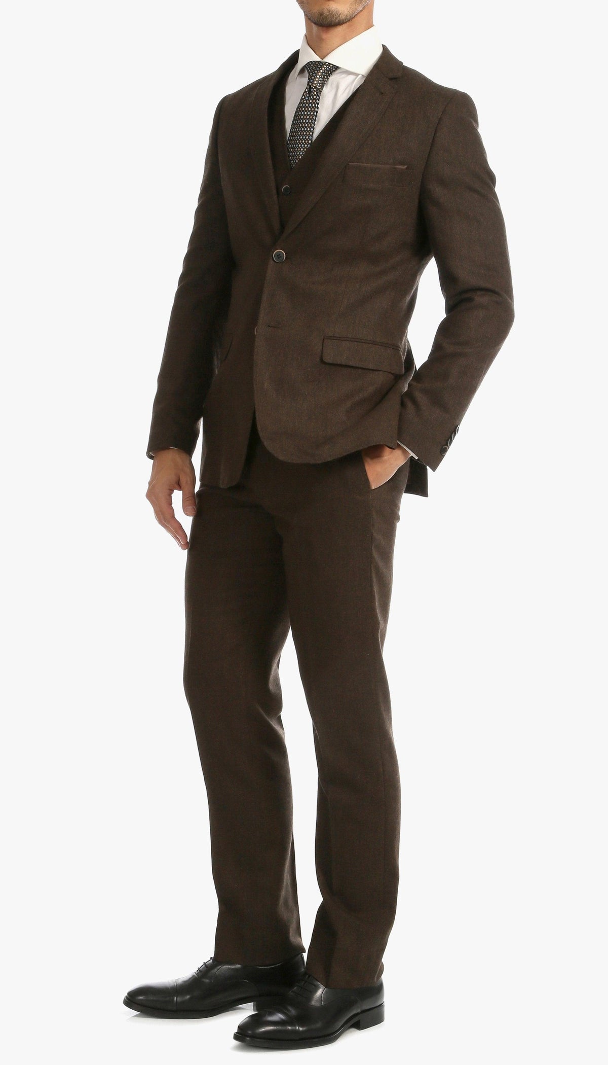 Bradford Cognac Slim Fit 3 Piece Tweed Suit - Ferrecci USA 