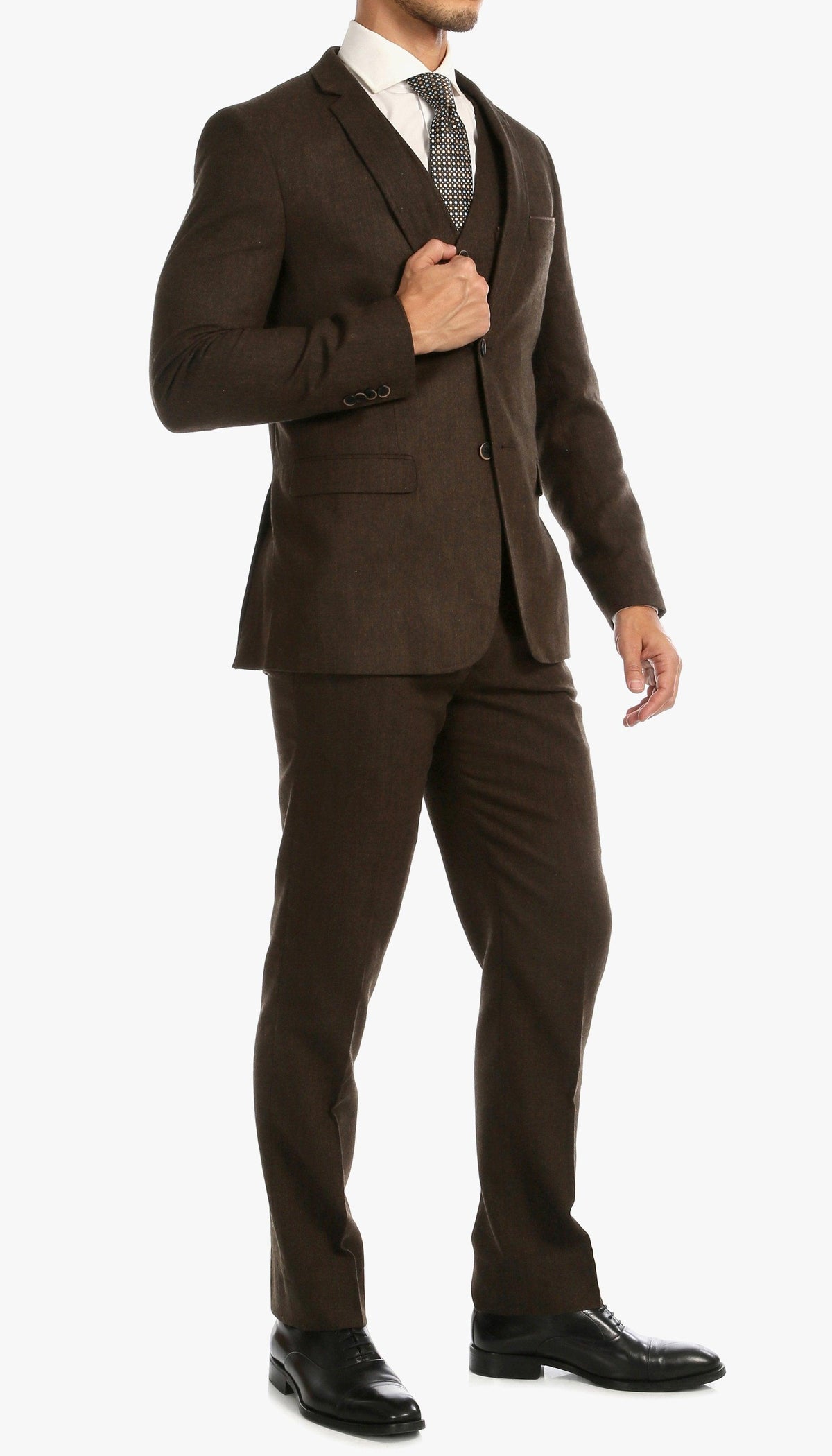 Bradford Cognac Slim Fit 3 Piece Tweed Suit - Ferrecci USA 