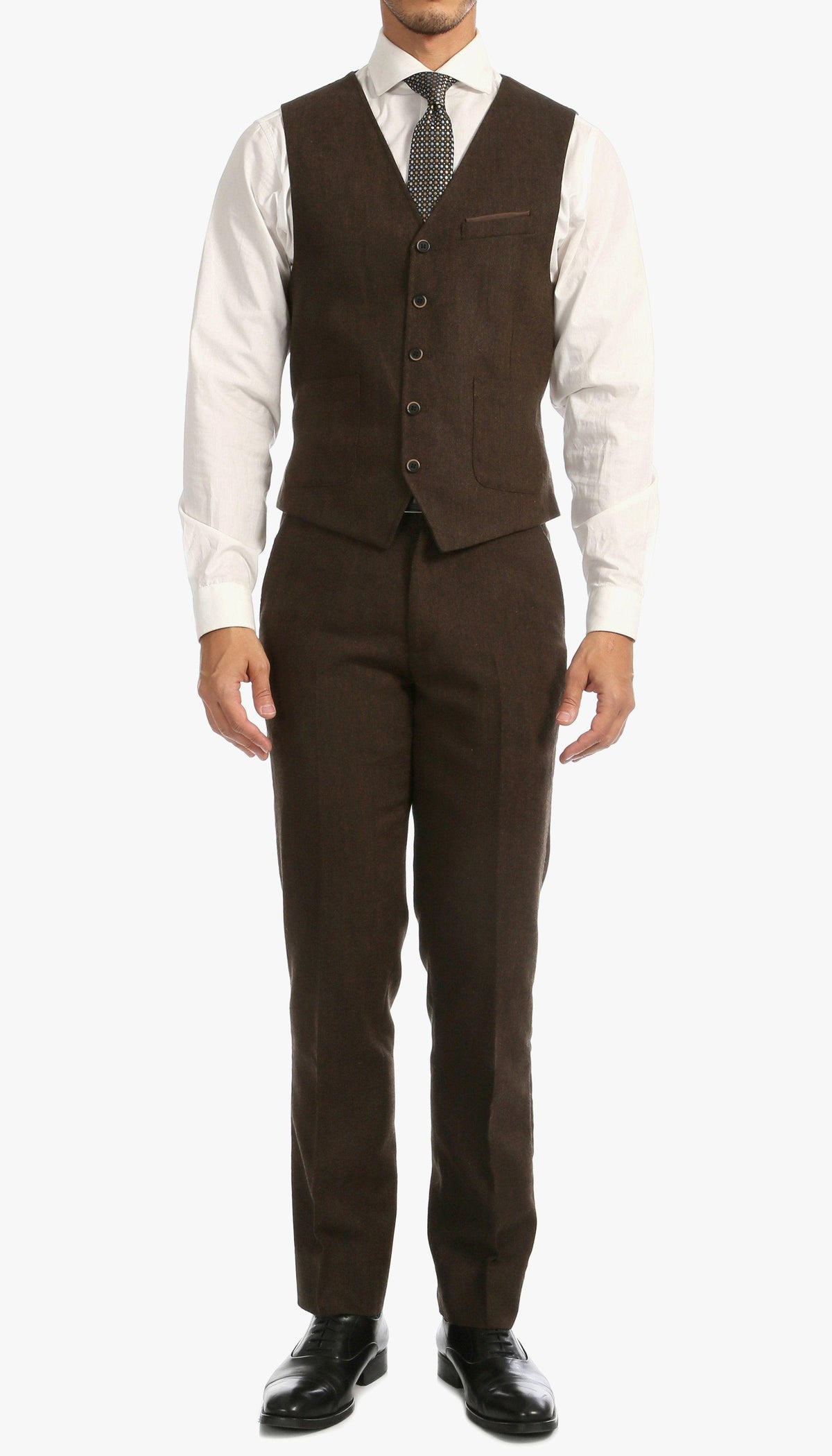 Bradford Cognac Slim Fit 3 Piece Tweed Suit - Ferrecci USA 