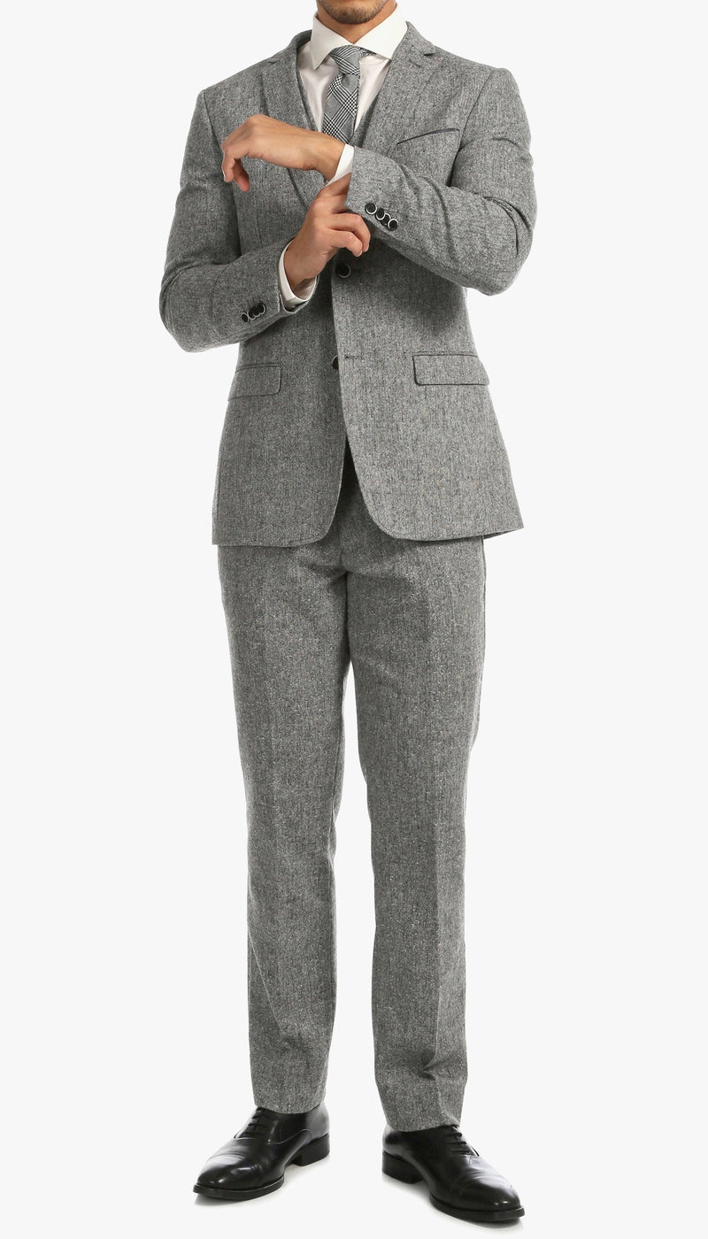 Bradford Grey Slim Fit 3 Piece Tweed Suit - Ferrecci USA 