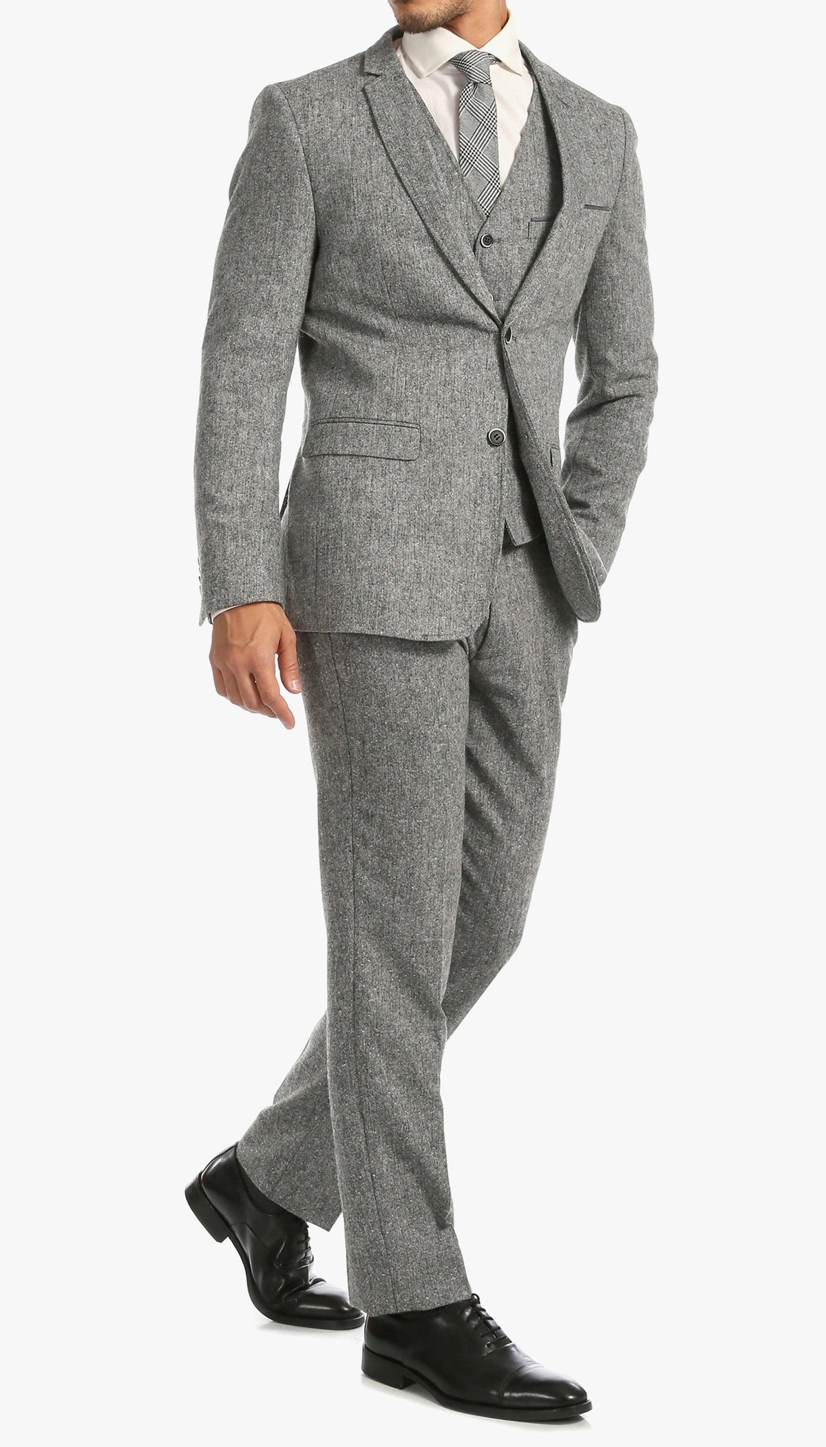 Bradford Grey Slim Fit 3 Piece Tweed Suit - Ferrecci USA 
