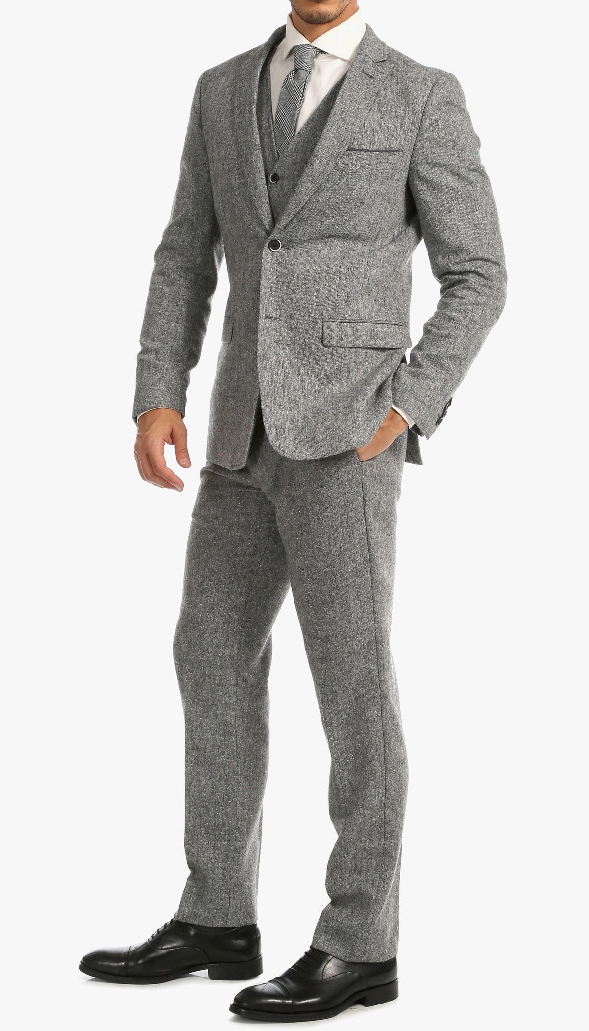 Bradford Grey Slim Fit 3 Piece Tweed Suit - Ferrecci USA 