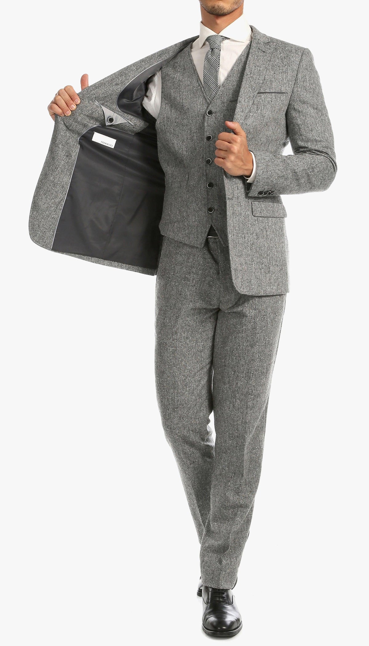 Bradford Grey Slim Fit 3 Piece Tweed Suit - Ferrecci USA 