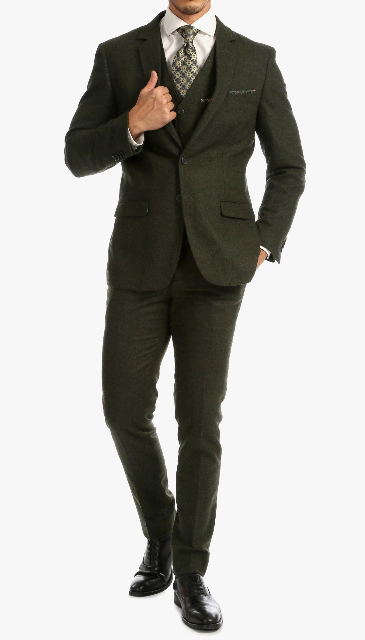 Bradford Hunter Green Slim Fit 3 Piece Tweed Suit - Ferrecci USA 