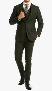 Bradford Hunter Green Slim Fit 3 Piece Tweed Suit - Ferrecci USA 