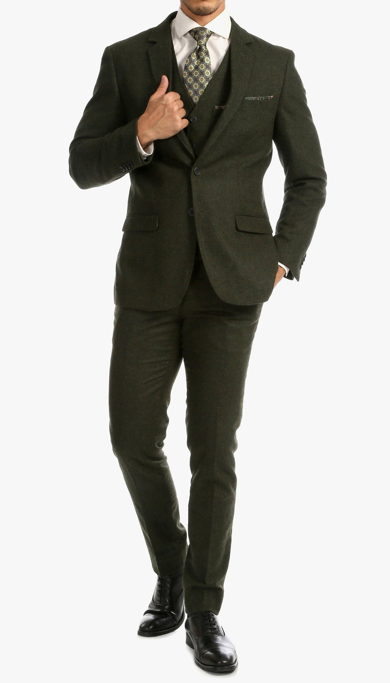 Bradford Hunter Green Slim Fit 3 Piece Tweed Suit - Ferrecci USA 