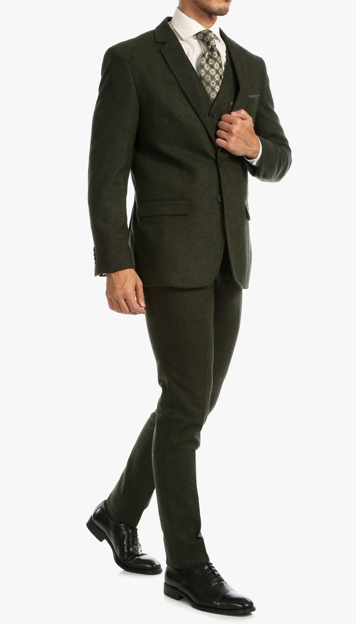 Bradford Hunter Green Slim Fit 3 Piece Tweed Suit - Ferrecci USA 
