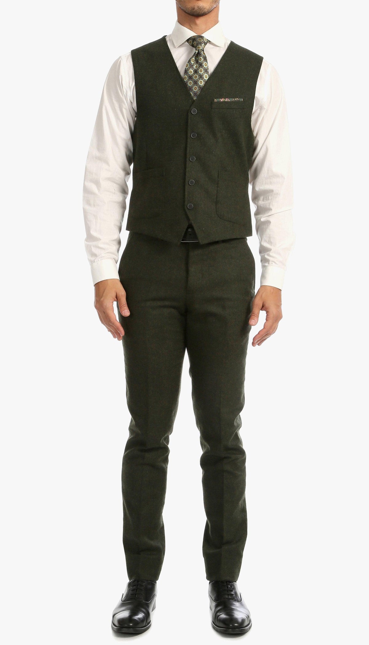 Bradford Hunter Green Slim Fit 3 Piece Tweed Suit - Ferrecci USA 