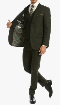 Bradford Hunter Green Slim Fit 3 Piece Tweed Suit - Ferrecci USA 