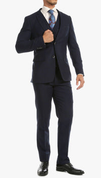 Bradford Navy Tweed With Slim Fit Suit With Five Button Vest - Ferrecci USA 
