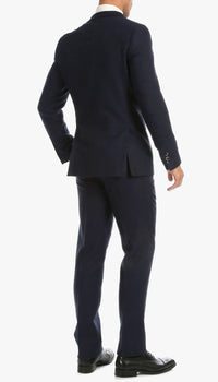 Bradford Navy Tweed With Slim Fit Suit With Five Button Vest - Ferrecci USA 