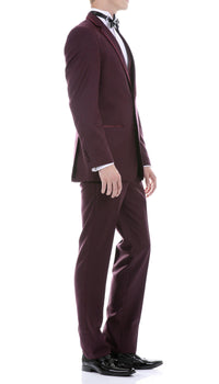Celio Burgundy 3 Piece Slim Fit Tuxedo - Ferrecci USA 