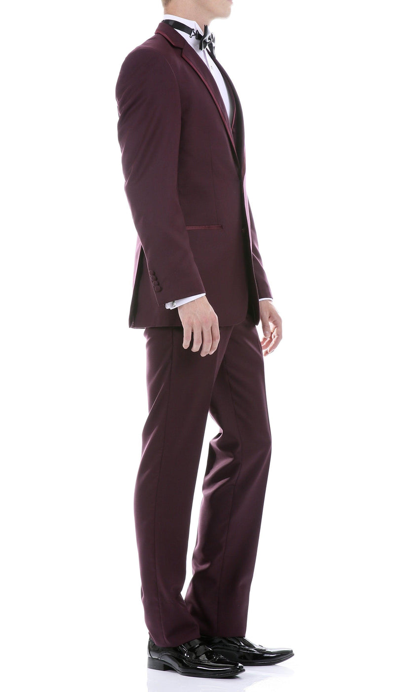 Celio Burgundy 3 Piece Slim Fit Tuxedo - Ferrecci USA 