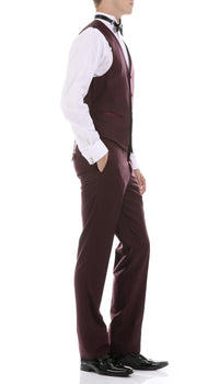 Celio Burgundy 3 Piece Slim Fit Tuxedo - Ferrecci USA 