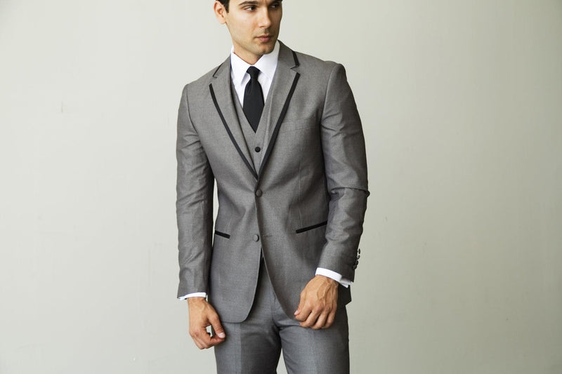Celio Grey & Black Slim Fit 3 Piece Tuxedo - Ferrecci USA 